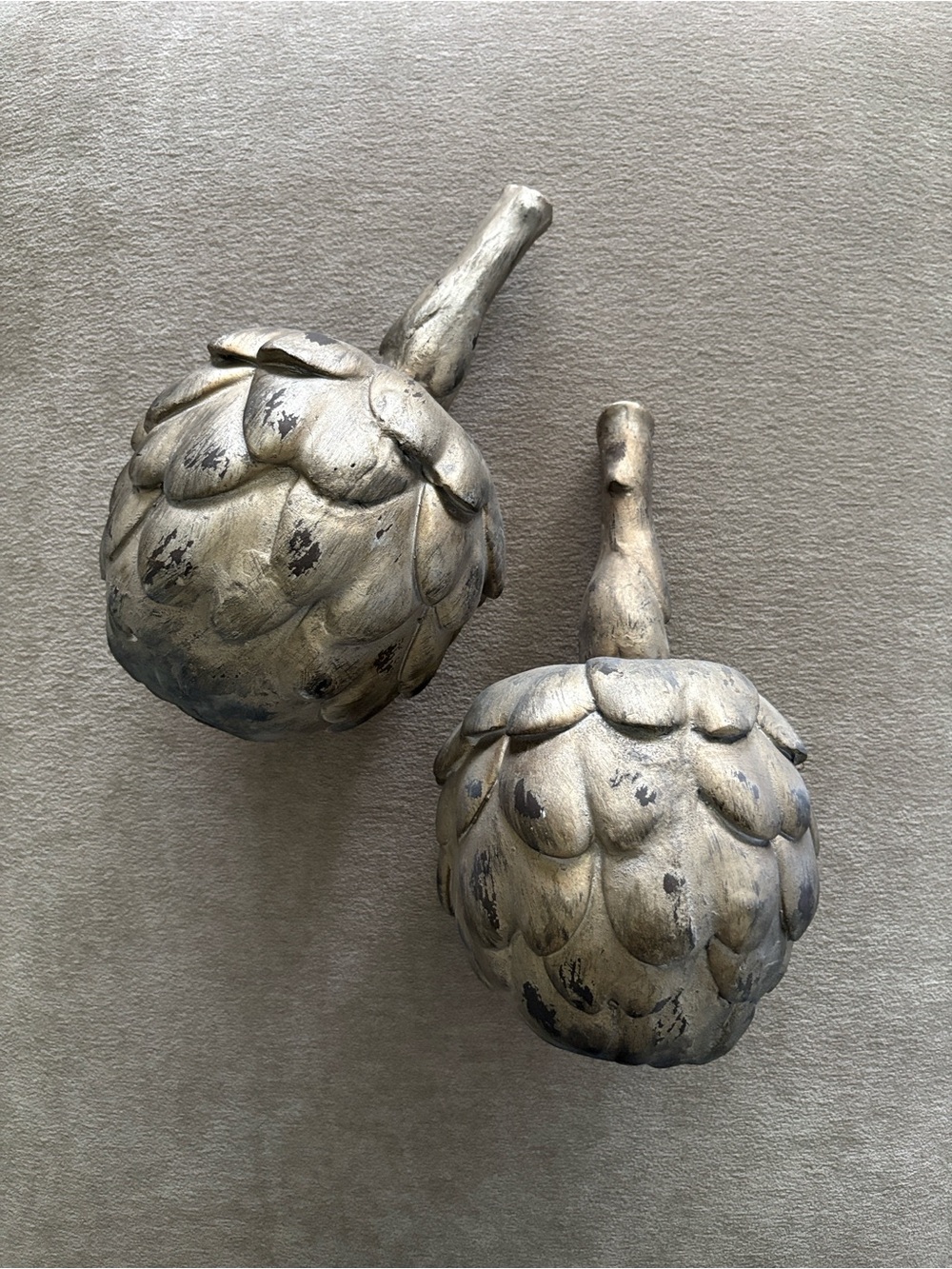NWT Large Antiqued Silver Artichoke Statues Home Decor Set of 2 - 14"